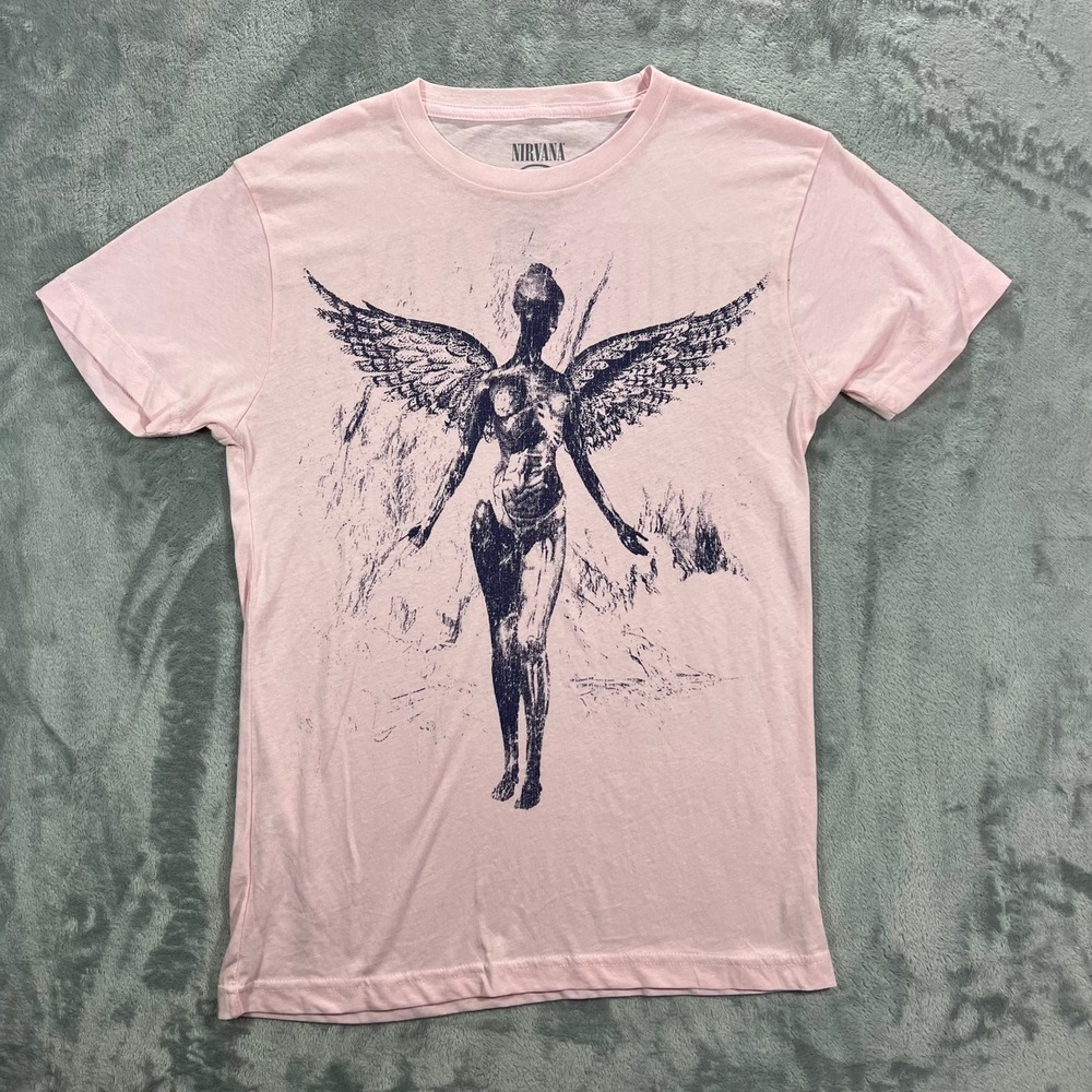 Nirvana In Utero Pink Graphic T Shirt Womens Size S Rock Band Tee Lightweight